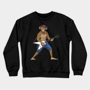 Funny Monkey Playing The Electric Guitar Musician Guitarist Crewneck Sweatshirt